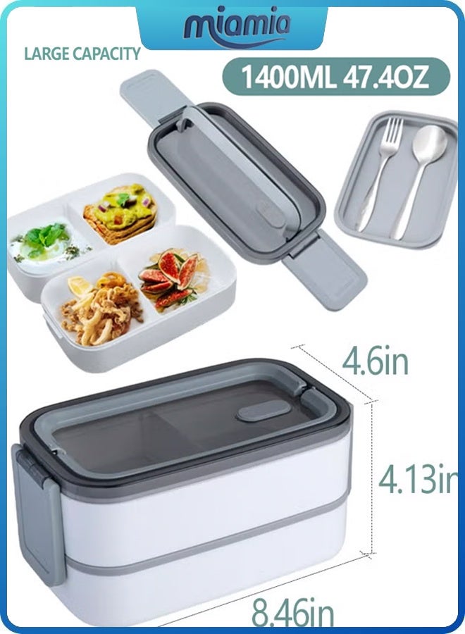Miamia DIY 2- Layer Leakproof Bento Box-Large Lunch Box with Compartments und Cutlery Set-Food Picks for Lunch Box Containers for Adults-Microwave Food SafeBento Boxes  - Image 2