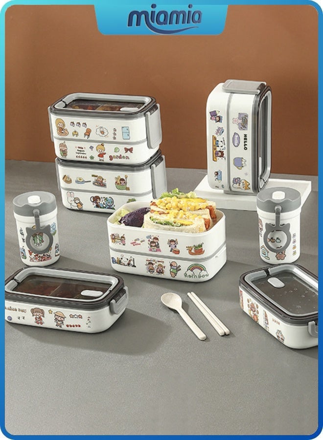 Miamia DIY 2- Layer Leakproof Bento Box-Large Lunch Box with Compartments und Cutlery Set-Food Picks for Lunch Box Containers for Adults-Microwave Food SafeBento Boxes  - Image 3