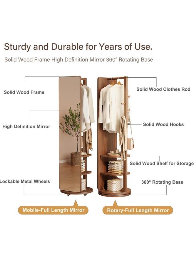 L&E Rotaty Full Length Mirror, 166 × 30 CM,Unique Solid Wood Oversized Floor Mirror with Coat Rack, Full Body Mirror for Bedroom,Entryway,Living Room  - Image 4