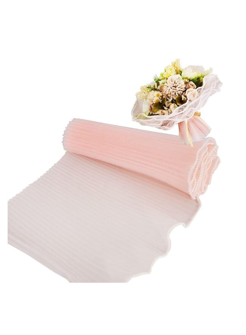 Pink Flower Wrapping Mesh Paper Floral Bouquet Packaging Wrinkled Translucent for Florist Supplies Wedding Valentines Gifts Flower Bouquet Decoration 11" X 162"(Pink with pearl) - Image 3