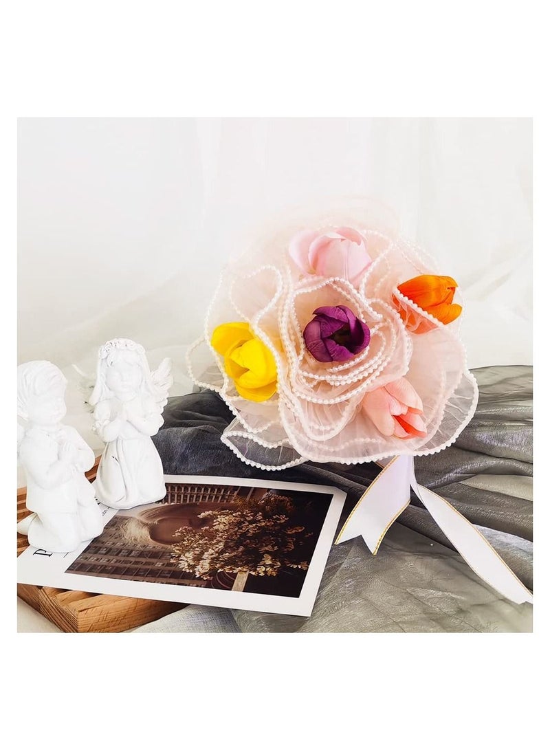 Pink Flower Wrapping Mesh Paper Floral Bouquet Packaging Wrinkled Translucent for Florist Supplies Wedding Valentines Gifts Flower Bouquet Decoration 11" X 162"(Pink with pearl) - Image 4