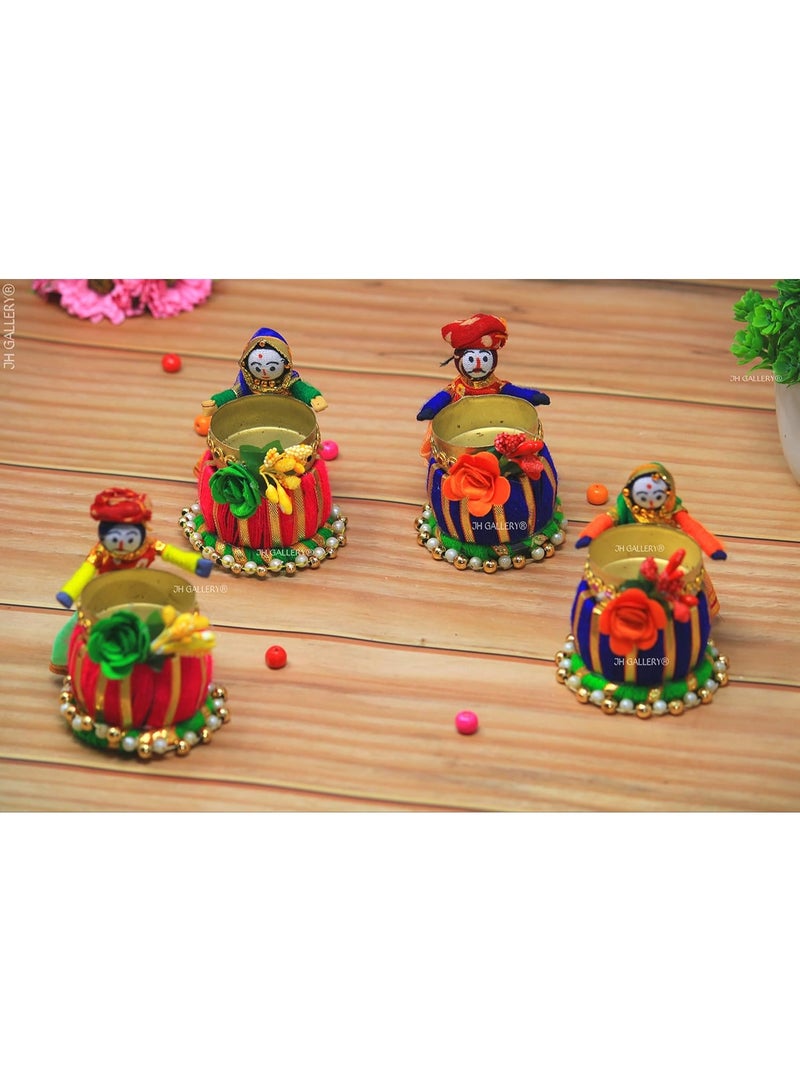 JH Gallery Recycled Material Rajasthani Raja Rani Puppet Dolls Tealight Candle Holder for Home Decor, Home Decoration Items for Living Room, Diwali Decoration Items for Home (Pack of 2) - Image 5