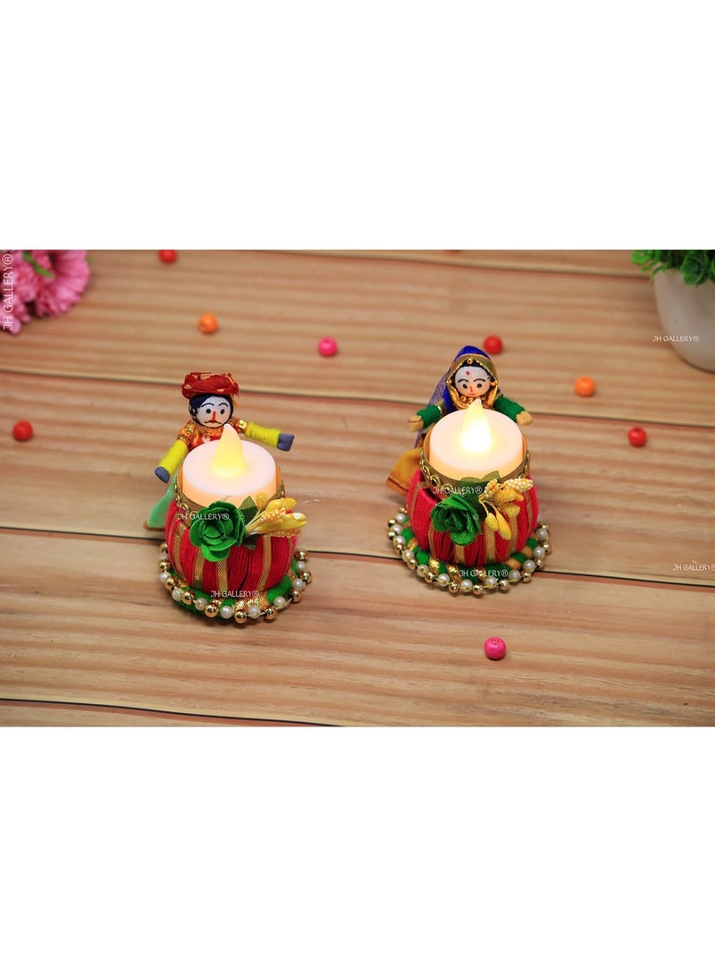 JH Gallery Recycled Material Rajasthani Raja Rani Puppet Dolls Tealight Candle Holder for Home Decor, Home Decoration Items for Living Room, Diwali Decoration Items for Home (Pack of 2) - Image 4