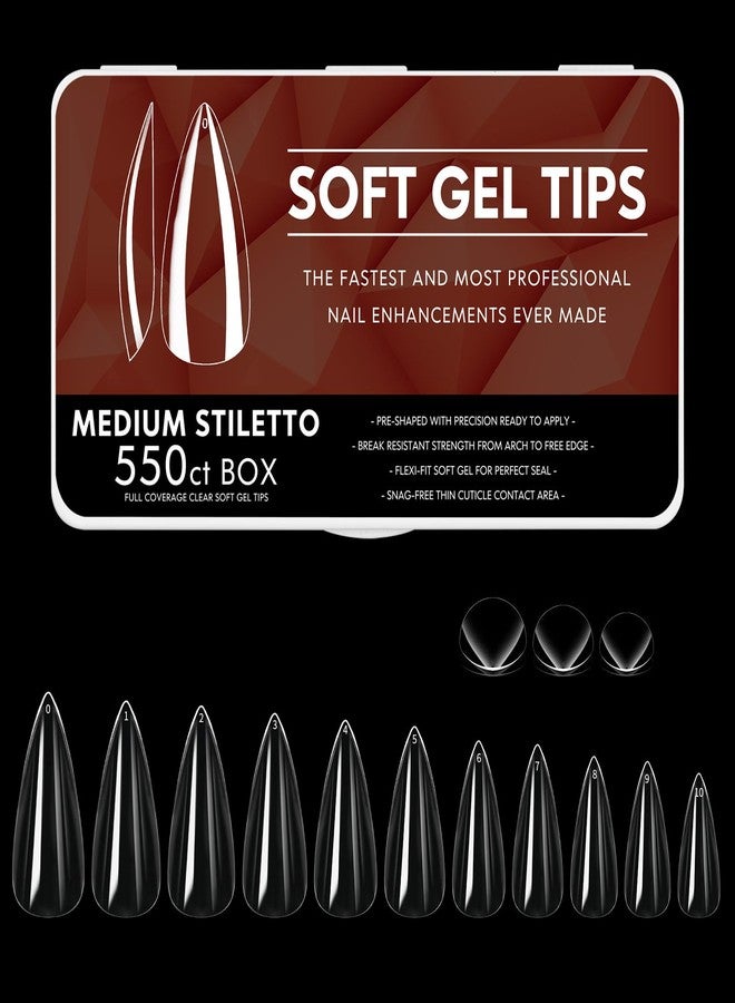 Cycullinyt 550pcs Stiletto Soft Gel Nail Tips, 11 Sizes Medium Stiletto Nails Full Cover Acrylic Press on False Nail Tips for Beginners and Professional Home Salon DIY - Image 1