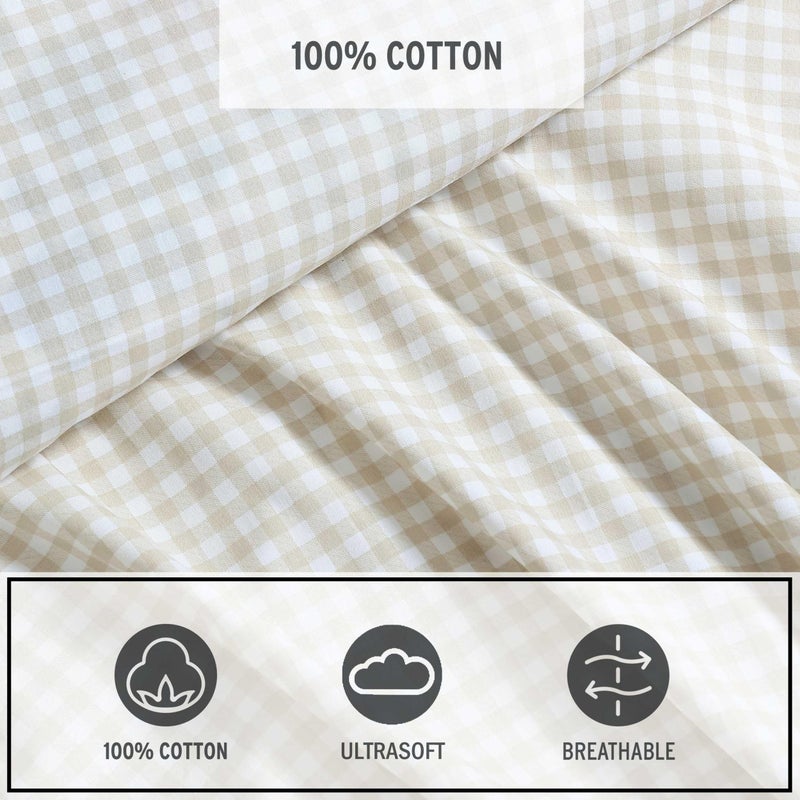 Eddie Bauer - Sheet Set, Cotton Percale Bedding with Matching Pillowcase, Crisp & Breathable, 200-Thread Count, Classic Comfort Essentials (Little Gingham Beige, Full) - Image 5