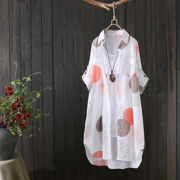 Generic Shirt Mid-length Printed Chiffon Sunscreen Shirt Womens Summer New Loose Cardigan Outer Thin Coat Women Red - Image 1