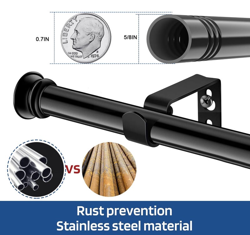 Alskarhem Small Curtain Rods for Windows 30" to 45" 5/8 Inch Standard Decorative Black Curtain Rod with Brackets Easy to Install for Bedroom Living room Kitchen (30",45") - Image 3