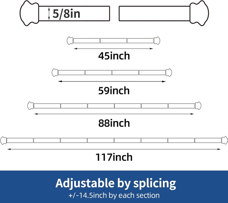 Alskarhem Small Curtain Rods for Windows 30" to 45" 5/8 Inch Standard Decorative Black Curtain Rod with Brackets Easy to Install for Bedroom Living room Kitchen (30",45") - Image 4