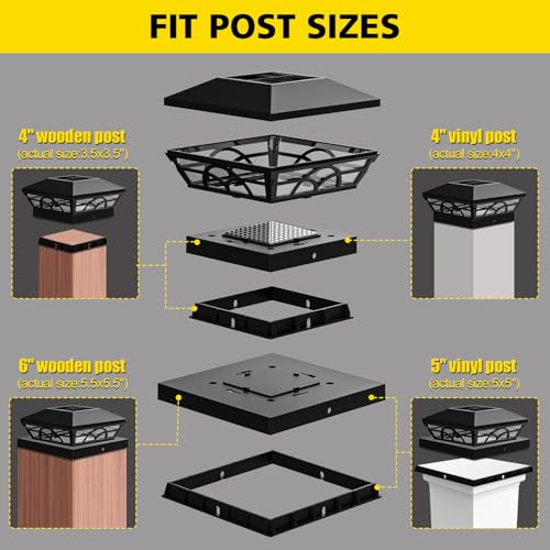 T-SUN TSUN Solar Post Cap Lights 6 Pack Outdoor Waterproof RGB Color Changing Light for 35x35 4x4 5x5 55x55 WoodVinyl Fence Posts Solar Deck Lights for Patio Garden Porch - Image 3