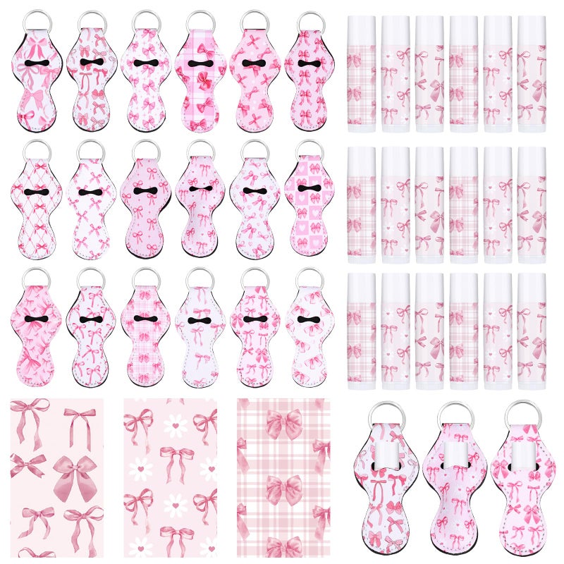 Dimsile 18 Set Pink Mini Lip Balm for Women Girl Coquette Gift Bulk with Bow Lipstick Holder Keychain Cute Bow Lips Balm Gift Coquette Party Favor Lip Care for Birthday Bachelorette Wedding - Image 2