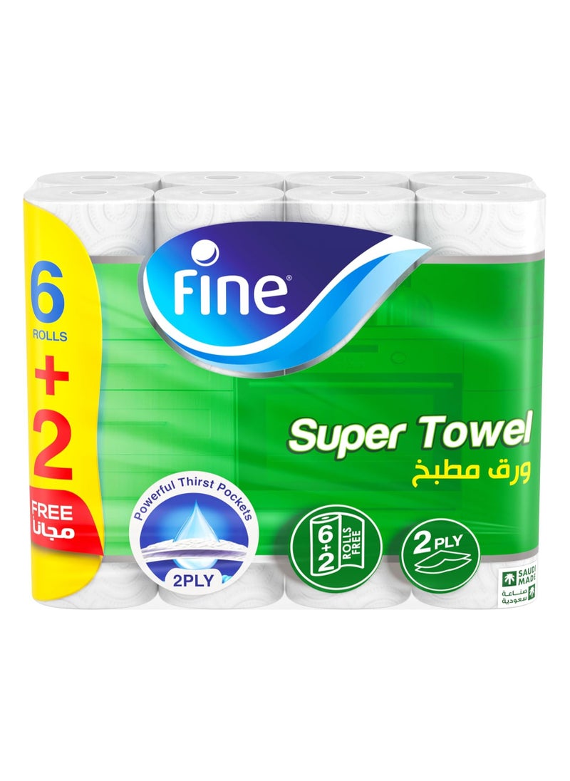 Fine Kitchen Paper Super Towel Tissue Rolls Pack of 8  - Image 1