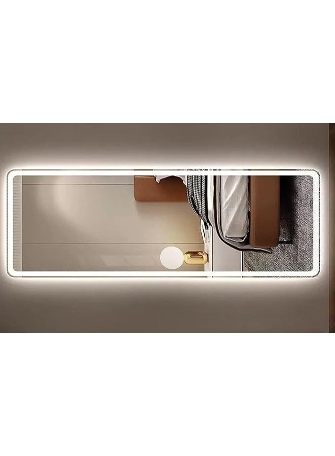 فيبارتي مرآة حمام عمودية بإضاءة LED من VPARTY، مقاس 19.7 × 71 بوصة، مرآة حائط بإضاءة خلفية وأمامية، زجاج مقوى عالي الدقة، مرآة بإضاءة قابلة للتعتيم بدون تدرج، عمودية (55 × 180 سم). - Image 1