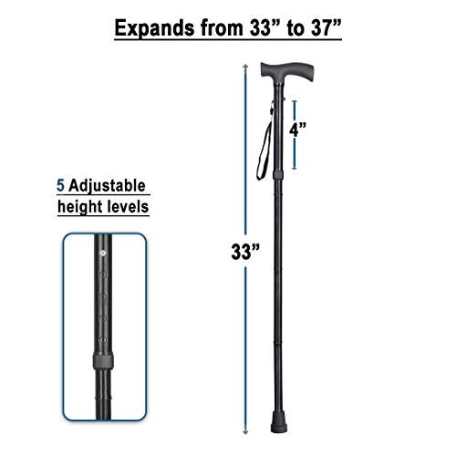 Paxmax Folding Walking Stick with 4 Folding Sections - Black - Image 2