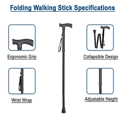 Paxmax Folding Walking Stick with 4 Folding Sections - Black - Image 3