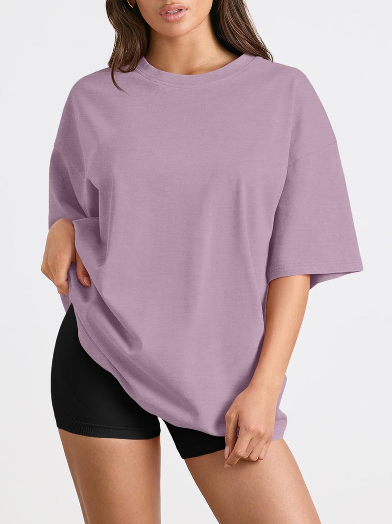 Trendy Queen Womens Oversized Summer T Shirts Plus Size Batwing Cute Casual Tops Short Sleeves Fashion Workout Clothes 2025 DarkPink XL - Image 2