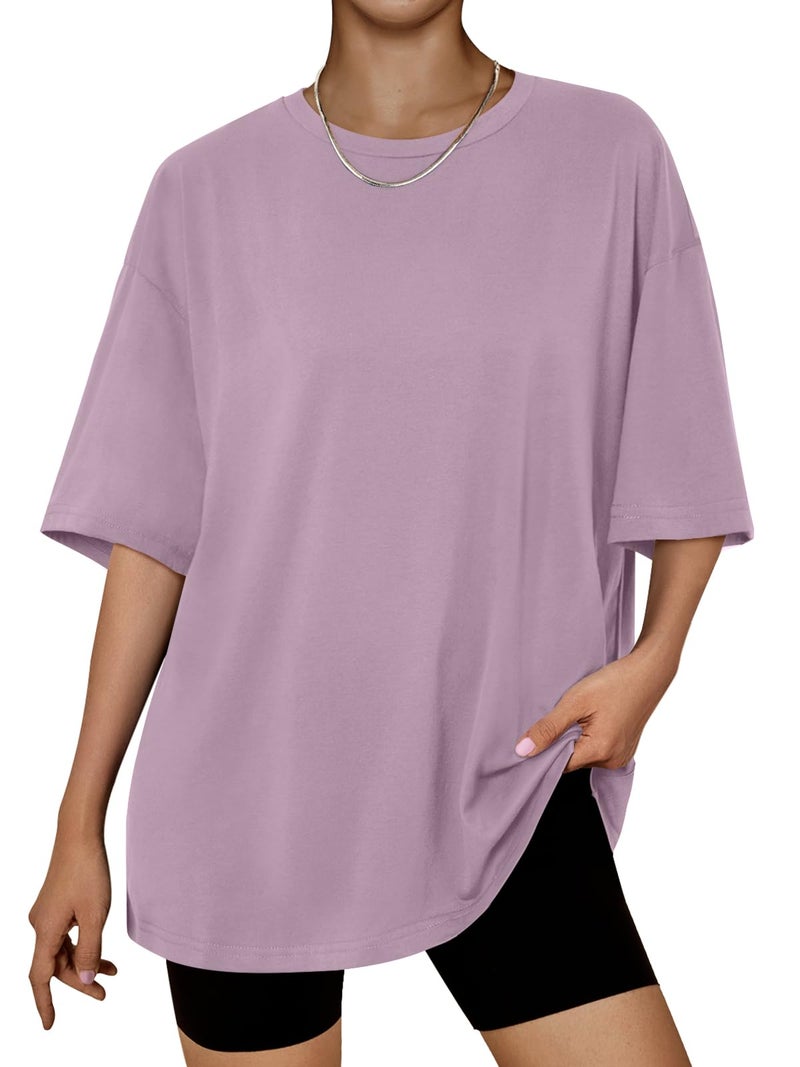 Trendy Queen Womens Oversized Summer T Shirts Plus Size Batwing Cute Casual Tops Short Sleeves Fashion Workout Clothes 2025 DarkPink XL - Image 1