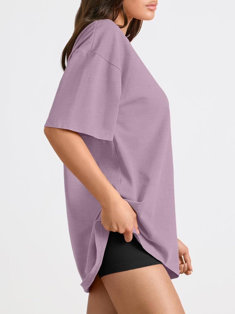 Trendy Queen Womens Oversized Summer T Shirts Plus Size Batwing Cute Casual Tops Short Sleeves Fashion Workout Clothes 2025 DarkPink XL - Image 3