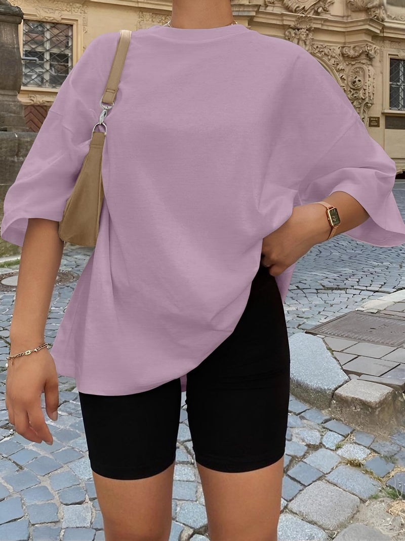 Trendy Queen Womens Oversized Summer T Shirts Plus Size Batwing Cute Casual Tops Short Sleeves Fashion Workout Clothes 2025 DarkPink XL - Image 5