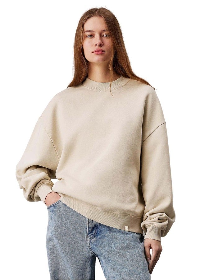 KOTTY Women's Fleece Sweatshirt Solid Pattern with Classic Round Neck(Beige,M) - Image 1