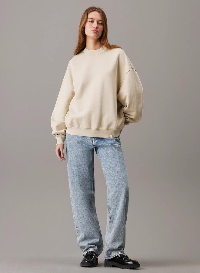 KOTTY Women's Fleece Sweatshirt Solid Pattern with Classic Round Neck(Beige,M) - Image 4