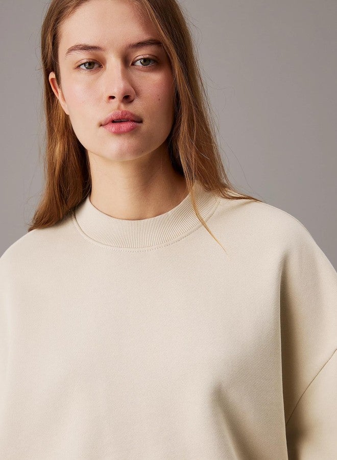 KOTTY Women's Fleece Sweatshirt Solid Pattern with Classic Round Neck(Beige,M) - Image 2