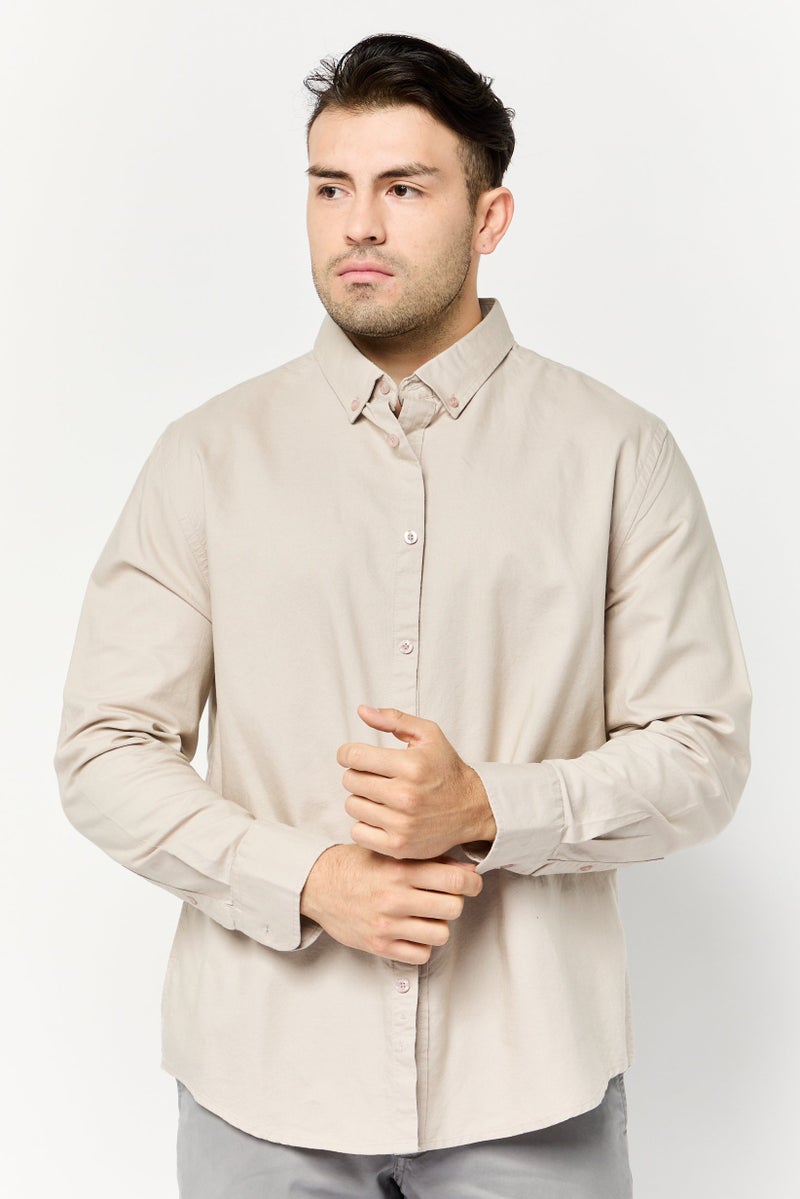 Algspar قميص رجالي عادي بأكمام طويلة بلون بيج - Image 1