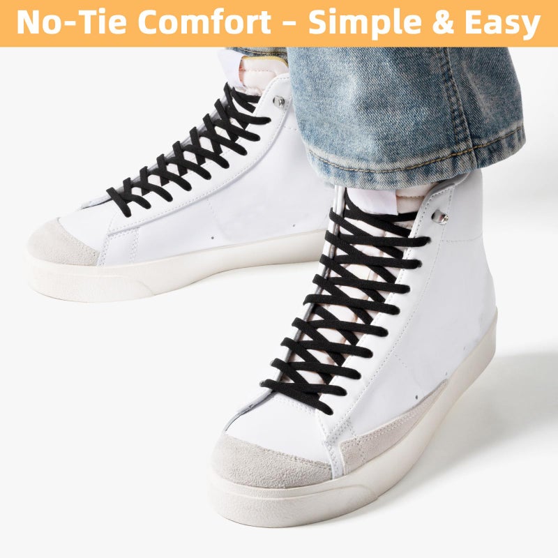 Stepace 2 Pairs Elastic No Tie Shoe Laces for Kids and Adults Sneakers, Stretch Flat Tieless Shoestrings Black 120 - Image 2