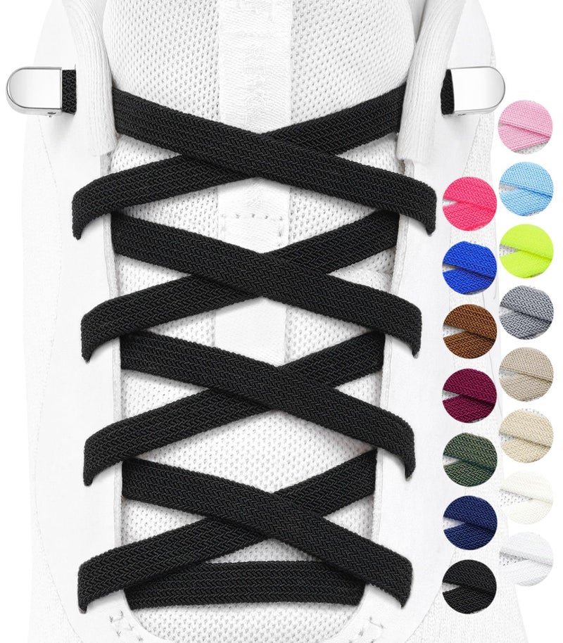 Stepace 2 Pairs Elastic No Tie Shoe Laces for Kids and Adults Sneakers, Stretch Flat Tieless Shoestrings Black 120 - Image 1