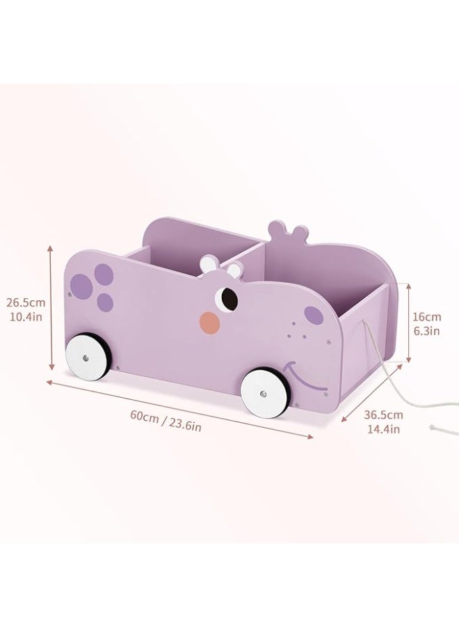 توكي توي عربة تخزين كتب خشبية على شكل فرس النهر مع حبل سحب - Image 2