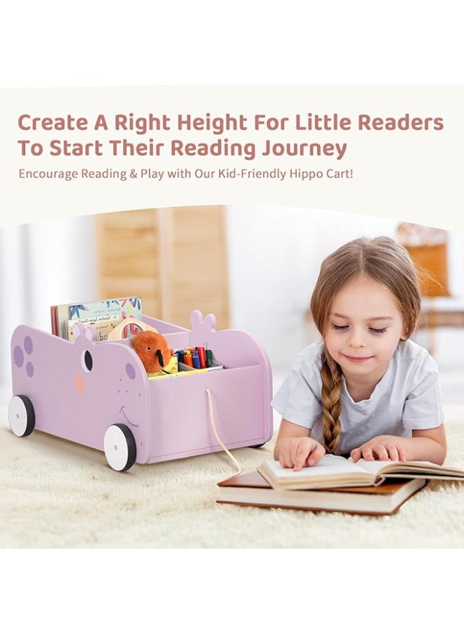 توكي توي عربة تخزين كتب خشبية على شكل فرس النهر مع حبل سحب - Image 3