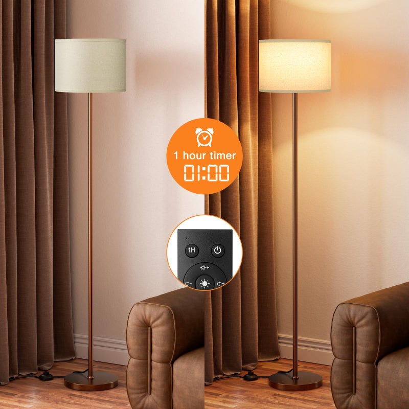 Ambimall Floor Lamps for Living Room with Remote Control and Stepless Dimmable Colors Temperature & Brightness, 9W Bulb Included(Beige Lampshade & Brown Pole) - Image 5