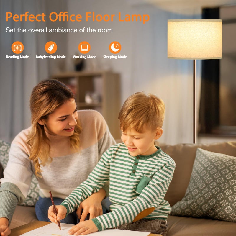 Ambimall Floor Lamps for Living Room with Remote Control and Stepless Dimmable Colors Temperature & Brightness, 9W Bulb Included(Beige Lampshade & Brown Pole) - Image 3