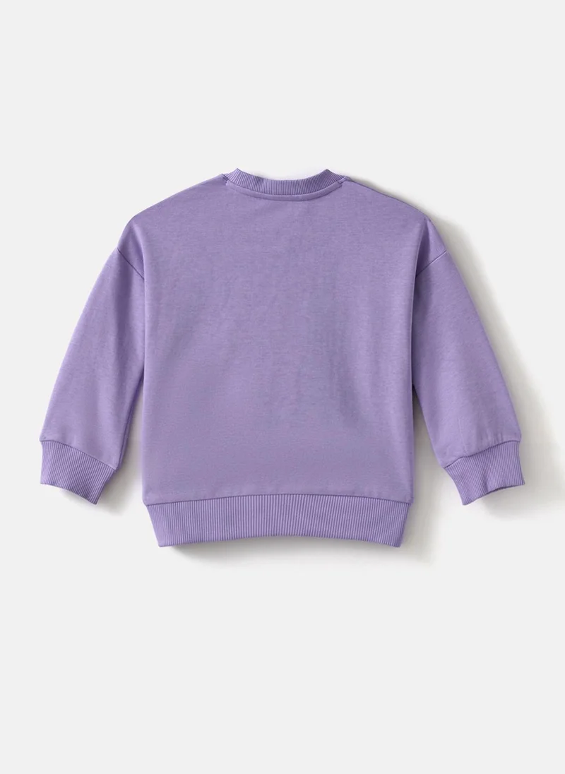 Nautinati Nautinati Girls' Ladybird Print Full Sleeves Fleece Sweatshirt in Lavender