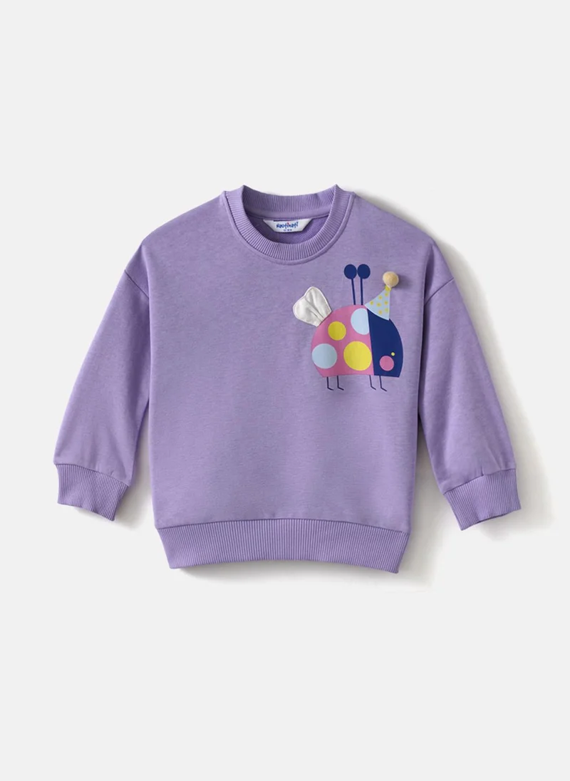 Nautinati Nautinati Girls' Ladybird Print Full Sleeves Fleece Sweatshirt in Lavender