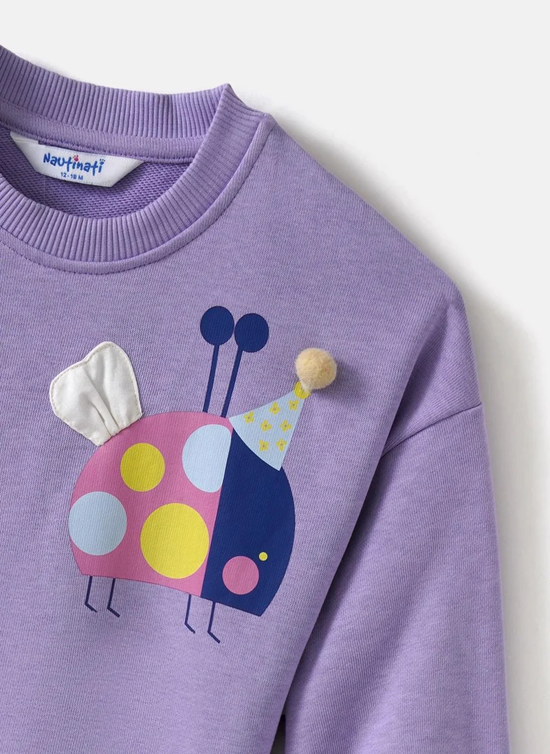 Nautinati Nautinati Girls' Ladybird Print Full Sleeves Fleece Sweatshirt in Lavender