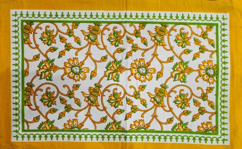 ART WORLD Queen Size Double Bed Sheet with Pillow Covers Pure Cotton Rajasthani Jaipuri Traditional Printed Bedcover Yellow Queen - Image 3