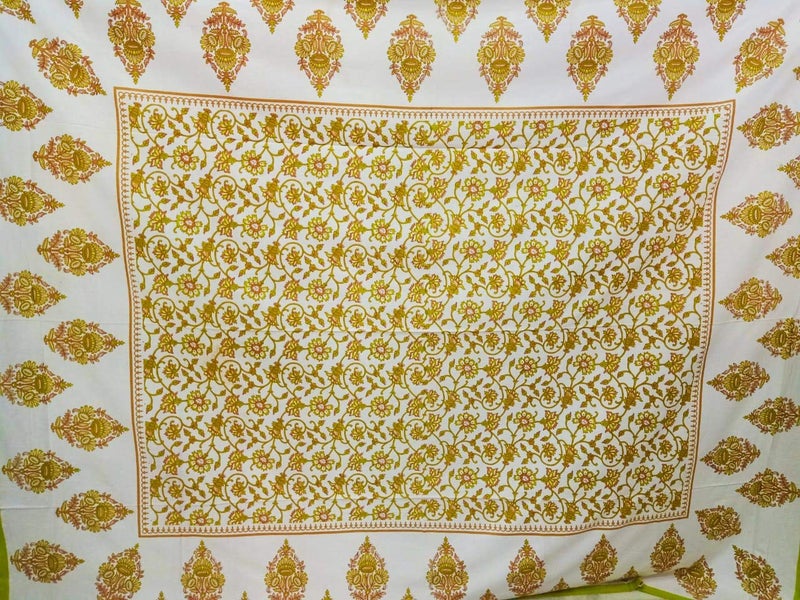 ART WORLD Queen Size Double Bed Sheet with Pillow Covers Pure Cotton Rajasthani Jaipuri Traditional Printed Bedcover Yellow Queen - Image 2