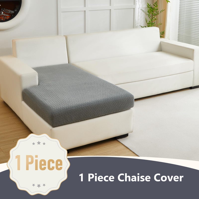 Yoovat Couch Cushion Covers for Sofa Couch Covers Wear-Resistant Universal Sofa Cover Washable Stretch for Sectional Slipcovers (Texture-Gray,Chaise Cover) - Image 2