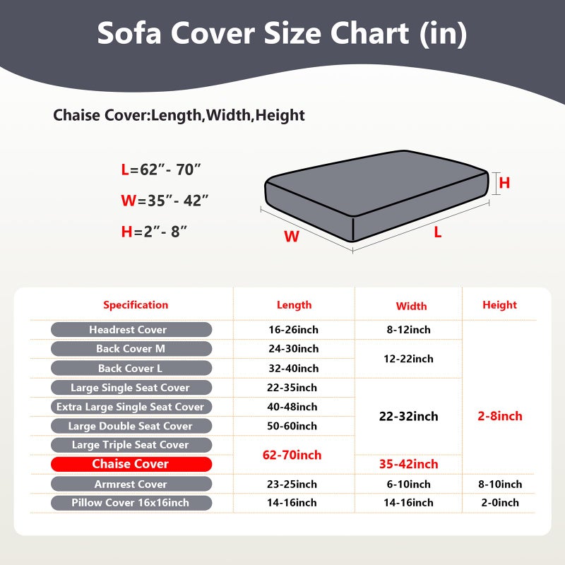 Yoovat Couch Cushion Covers for Sofa Couch Covers Wear-Resistant Universal Sofa Cover Washable Stretch for Sectional Slipcovers (Texture-Gray,Chaise Cover) - Image 3