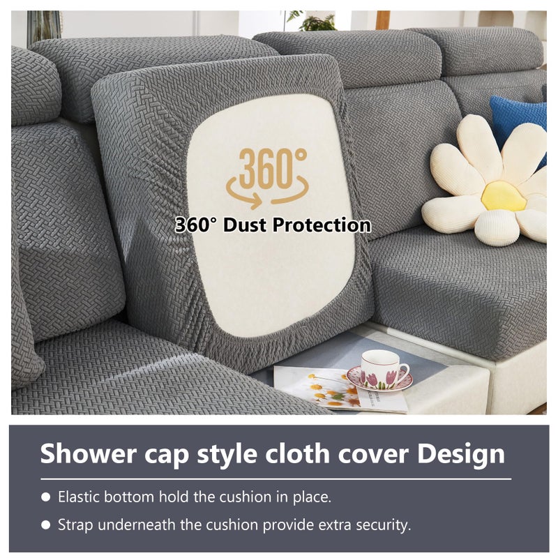 Yoovat Couch Cushion Covers for Sofa Couch Covers Wear-Resistant Universal Sofa Cover Washable Stretch for Sectional Slipcovers (Texture-Gray,Chaise Cover) - Image 4