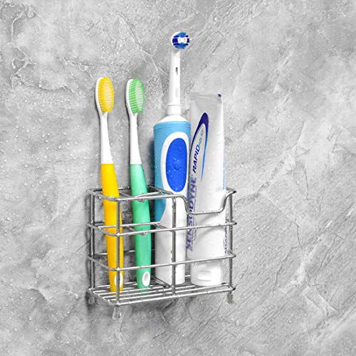 Linkidea Wall Mount Toothbrush Holder for Bathroom, Stainless Steel Stand for Electric Toothbrush, Toothpaste, Razor, Self Adhesive/Countertop 5 Slots Organizer (Chrome) - Image 5