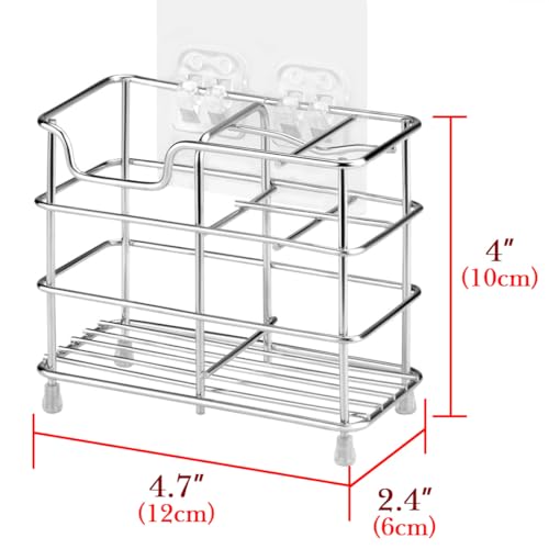 Linkidea Wall Mount Toothbrush Holder for Bathroom, Stainless Steel Stand for Electric Toothbrush, Toothpaste, Razor, Self Adhesive/Countertop 5 Slots Organizer (Chrome) - Image 3