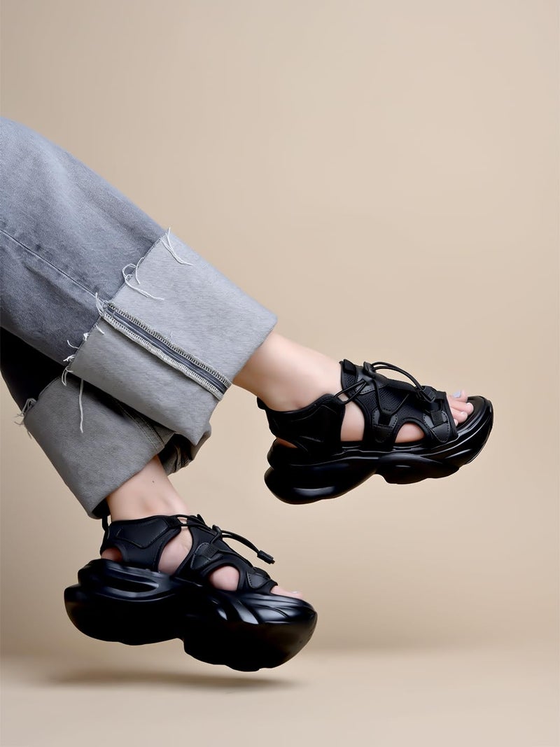 Shoetopia Smart Casual Black Sporty Sandals For Women & Girls /EU39 - Image 5