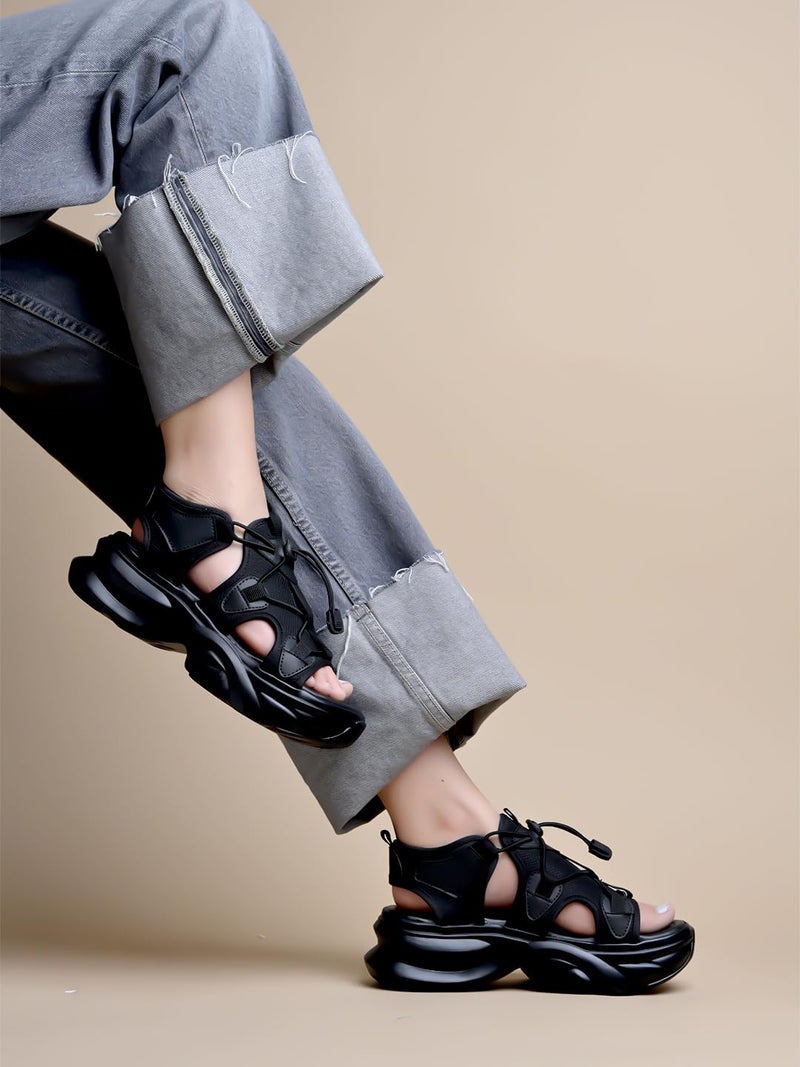 Shoetopia Smart Casual Black Sporty Sandals For Women & Girls /EU39 - Image 4
