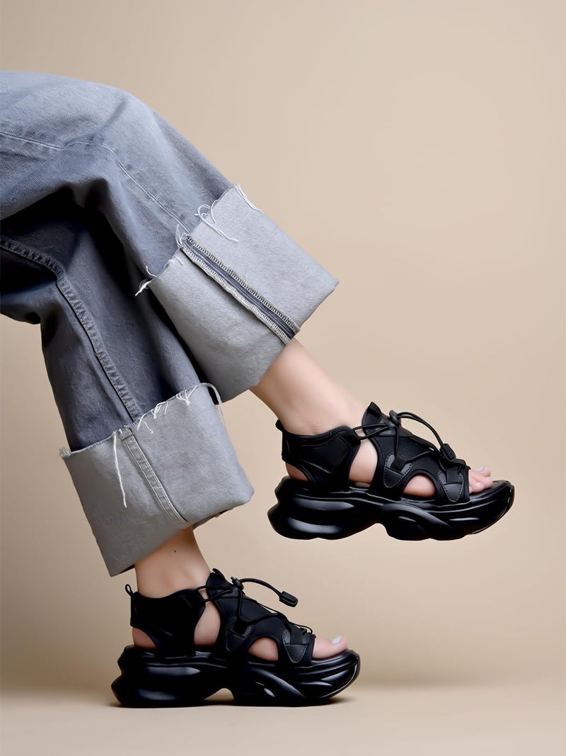 Shoetopia Smart Casual Black Sporty Sandals For Women & Girls /EU39 - Image 3