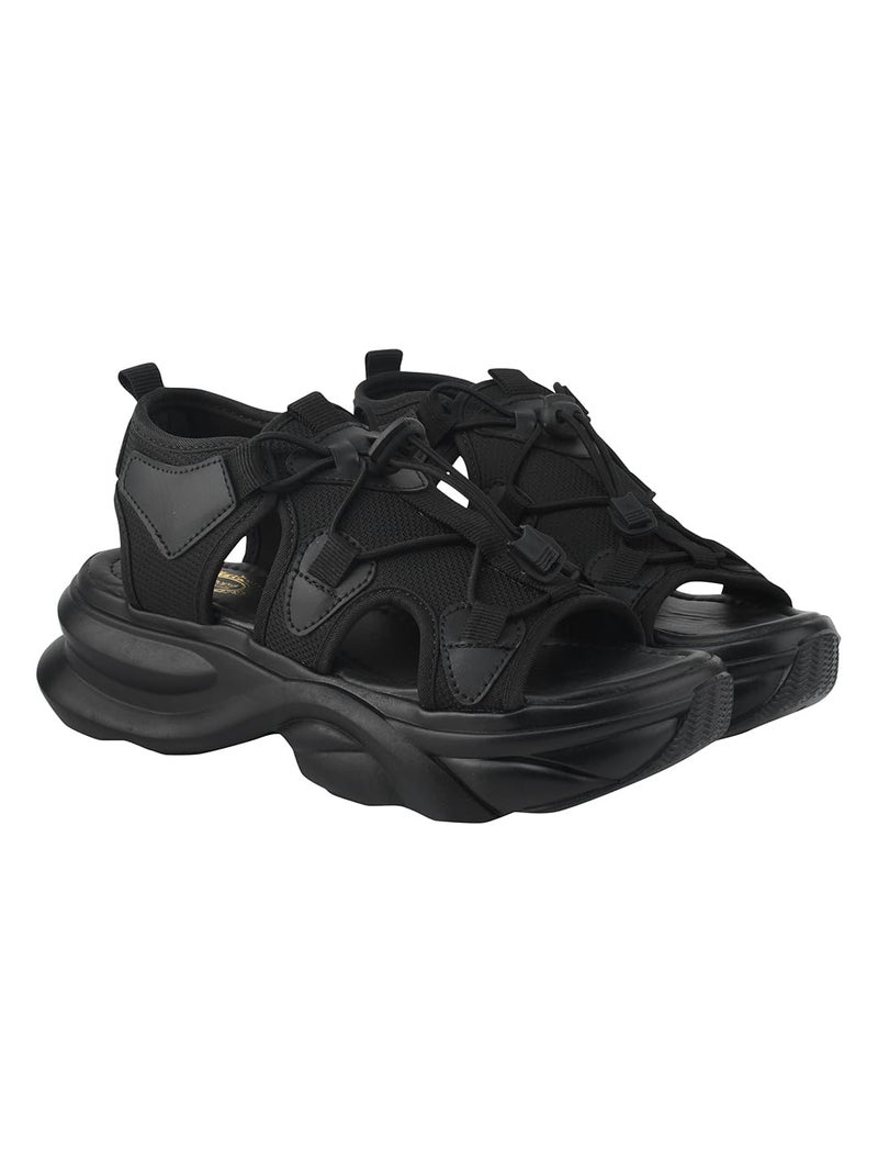 Shoetopia Smart Casual Black Sporty Sandals For Women & Girls /EU39 - Image 1