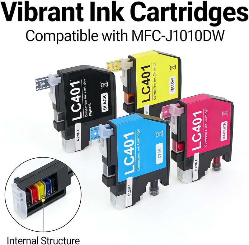 Ink Cartridges Set Black Cyan Magenta Yellow for Inkjet Printer - Reliable Performance, Vivid Colors, Compatible with MFC - J1010DW Series - Image 2