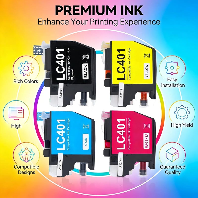 Ink Cartridges Set Black Cyan Magenta Yellow for Inkjet Printer - Reliable Performance, Vivid Colors, Compatible with MFC - J1010DW Series - Image 5
