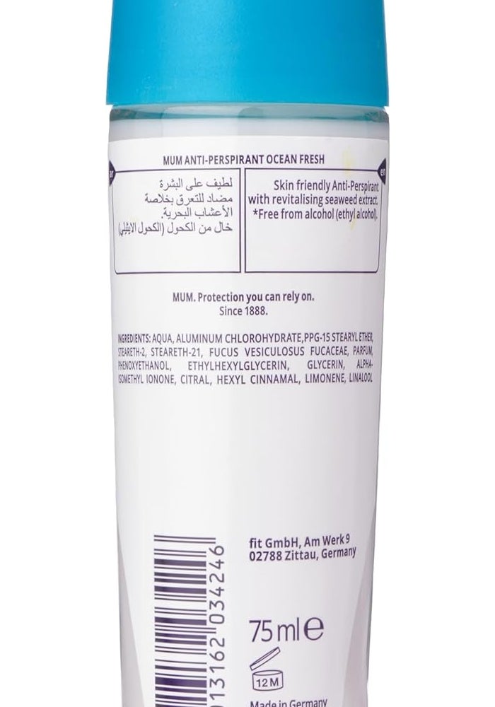 MUM Ocean Fresh Roll-On Deodorant 75 ml - Anti-Perspirant, Skin Friendly, 48h Protection - Image 2