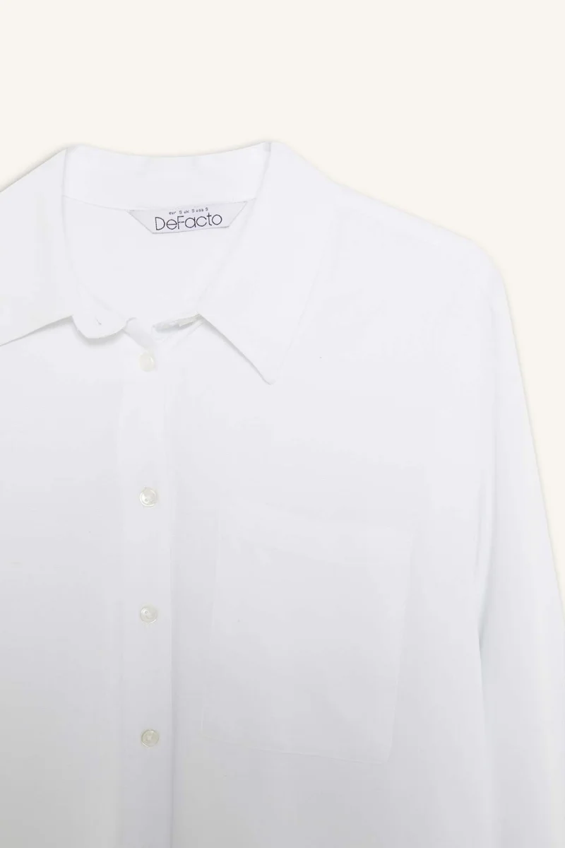 ديفاكتو Oversize Shirt Collar Linen Blended Long Sleeve Shirt